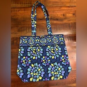 Vera Bradley Indigo Pop Floral Tote Bag | Retired Print | Quilted Shoulder Bag